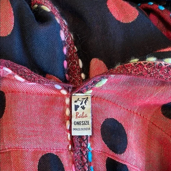 Baba Red and Black Polka Dot REVERSIBLE India Ethnic Shawl Cape Scarf Wrap - Picture 8 of 13
